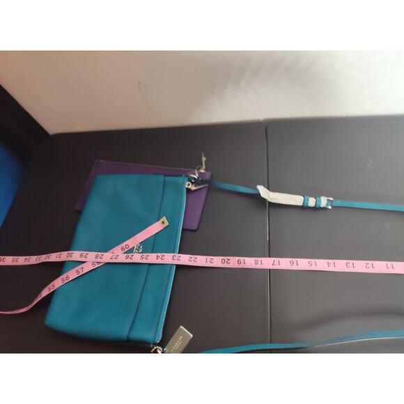 COACH Crossbody Bag with Pouch Teal Blue Designer Leather Handbag Set F1493 - Picture 9 of 9